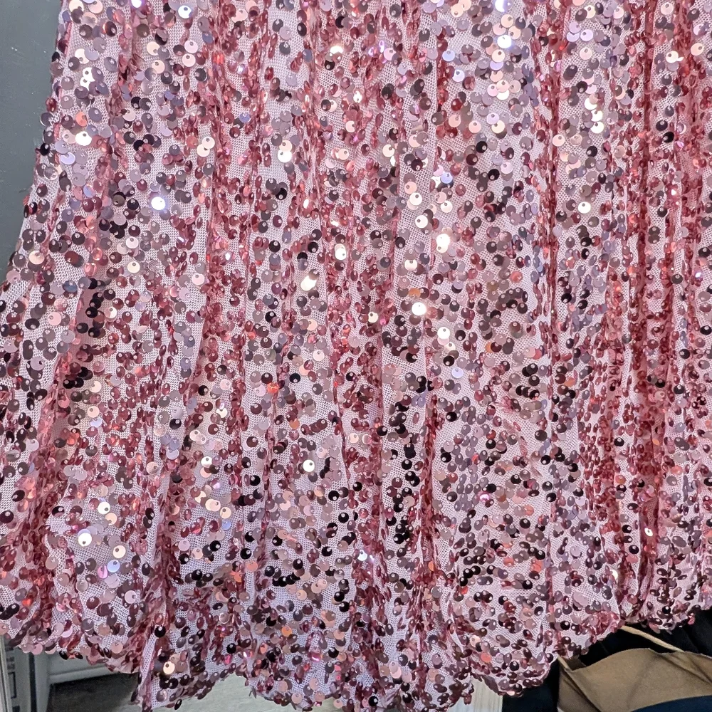 Pink Sequin Bubble Mini Skirt Large Y2K Party Glam NWT